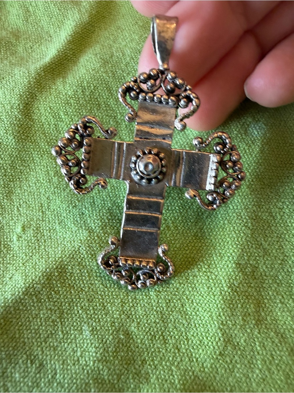 Sterling Silver Ornate Cross Pendant - Silver